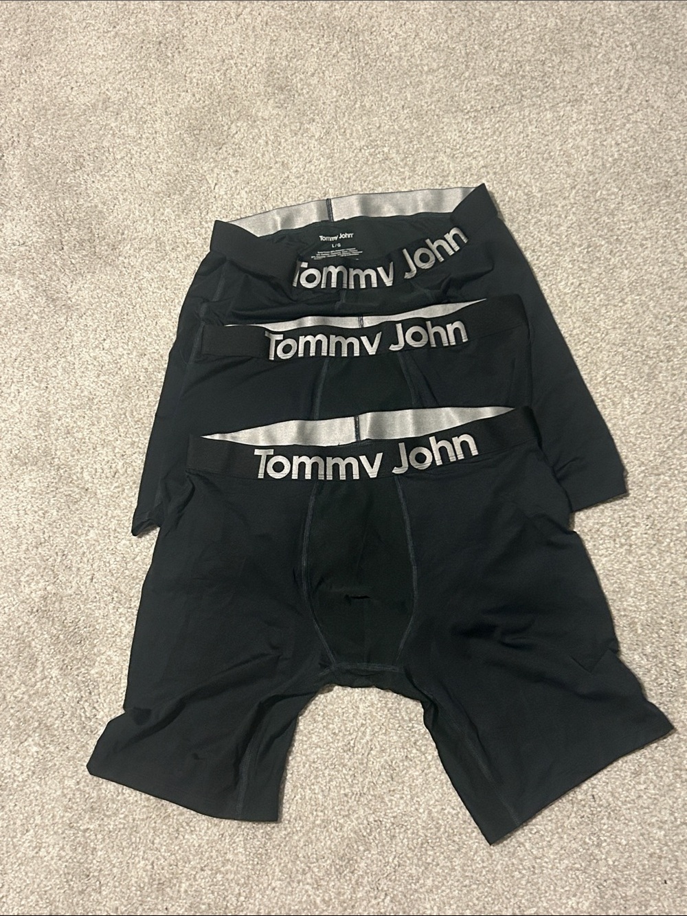 Tommy John Black Boxer Briefs with Silver Waistband Logo - 3 Pack